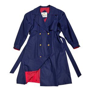 LONDON FOG TOWNE Vintage 90s Retro Blue Business Casual Trench Coat Womens 8